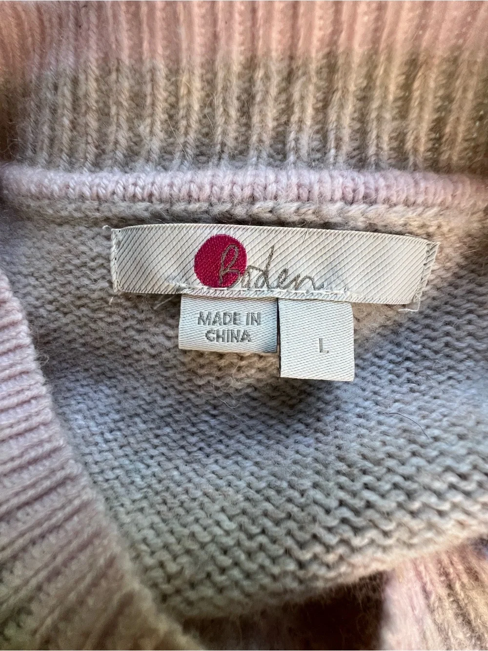 Boden Sweater Fife Pullover Mock Neckline Beige with Pink Trim L - Picture 7 of 8